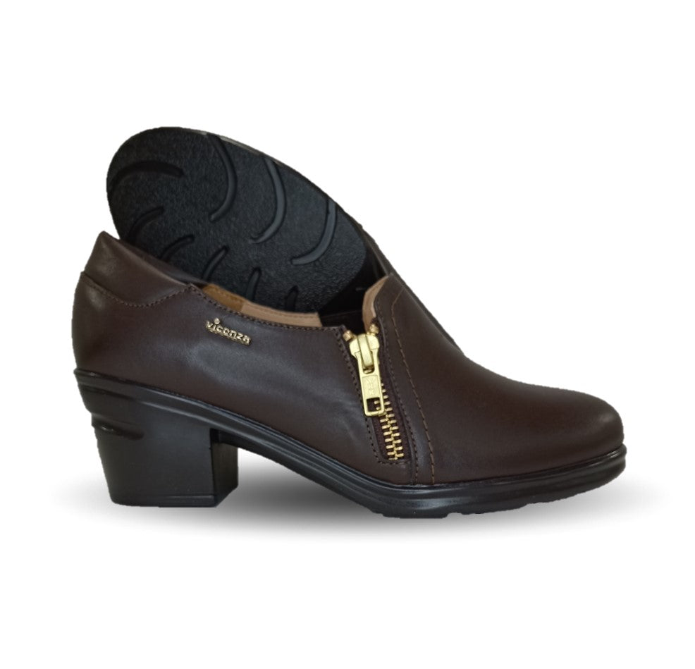 Zapato Casual de Moda de piel bovino con tacón medio Vicenza 24114 Café para mujer