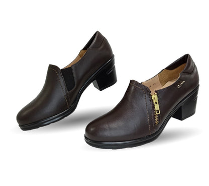 Zapato Casual de Moda de piel bovino con tacón medio Vicenza 24114 Café para mujer