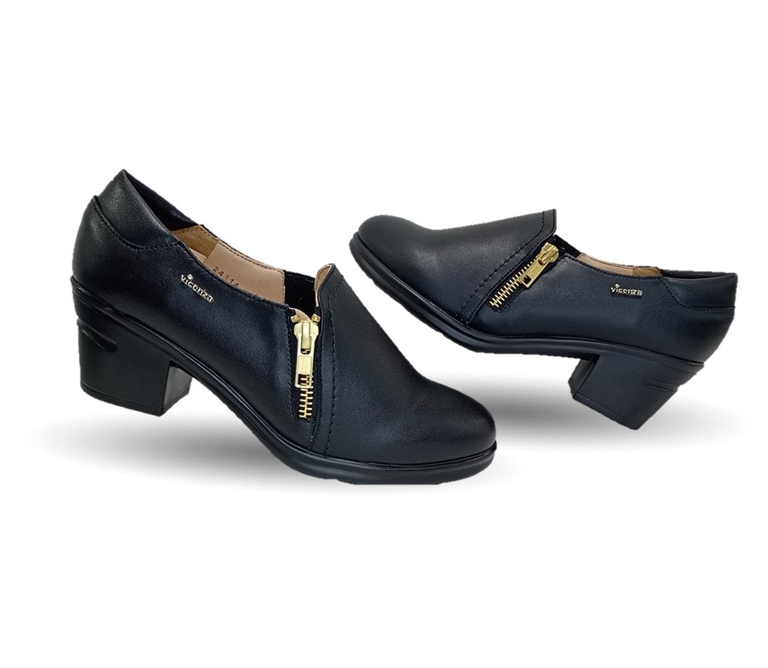 Zapato Casual de Moda de piel bovino con tacón medio Vicenza 24114 Negro para mujer