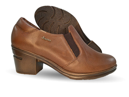Zapato Casual de Moda de piel bovino con tacón medio Vicenza 4501 Tabaco para mujer
