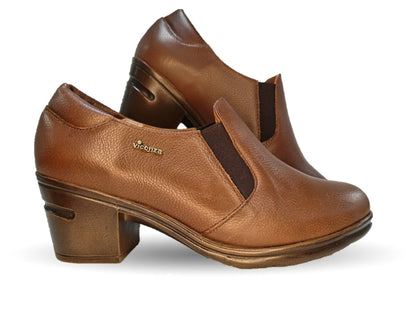 Zapato Casual de Moda de piel bovino con tacón medio Vicenza 4501 Tabaco para mujer