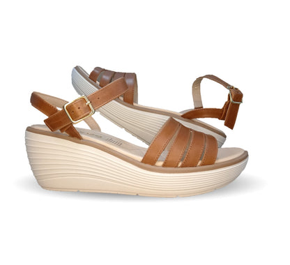 Sandalia Casual de Moda de piel bovino con cuña mediana Vicenza 5553 Miel para mujer