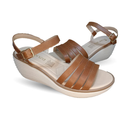 Sandalia Casual de Moda de piel bovino con cuña mediana Vicenza 5553 Miel para mujer