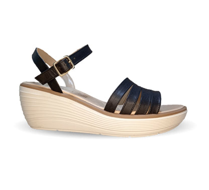 Sandalia Casual de Moda de piel bovino con cuña mediana Vicenza 5553 Negro para mujer