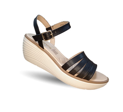 Sandalia Casual de Moda de piel bovino con cuña mediana Vicenza 5553 Negro para mujer