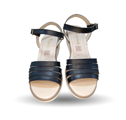 Sandalia Casual de Moda de piel bovino con cuña mediana Vicenza 5553 Negro para mujer