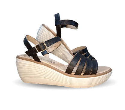 Sandalia Casual de Moda de piel bovino con cuña mediana Vicenza 5553 Negro para mujer