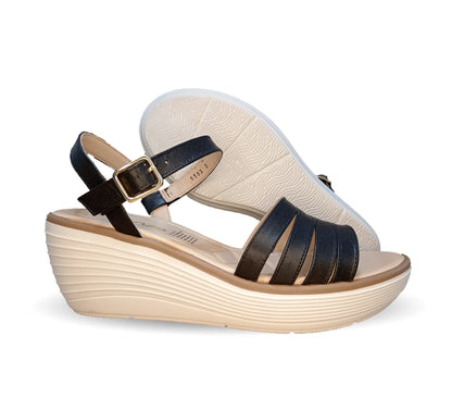 Sandalia Casual de Moda de piel bovino con cuña mediana Vicenza 5553 Negro para mujer