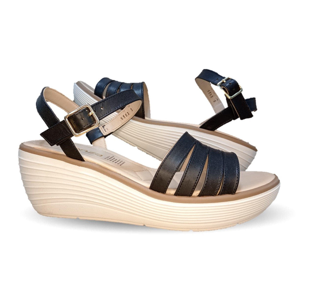 Sandalia Casual de Moda de piel bovino con cuña mediana Vicenza 5553 Negro para mujer