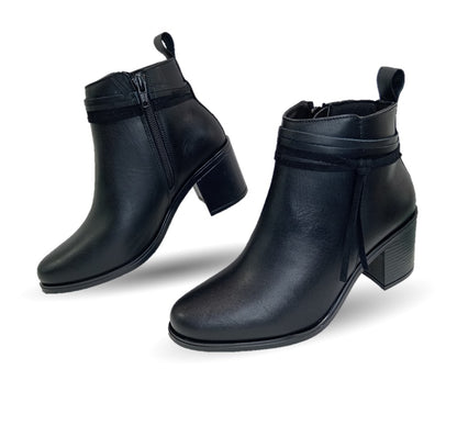 Bota Casual de moda de piel bovino con tacón mediano con cierre interno Vicenza 6721 Negro para mujer