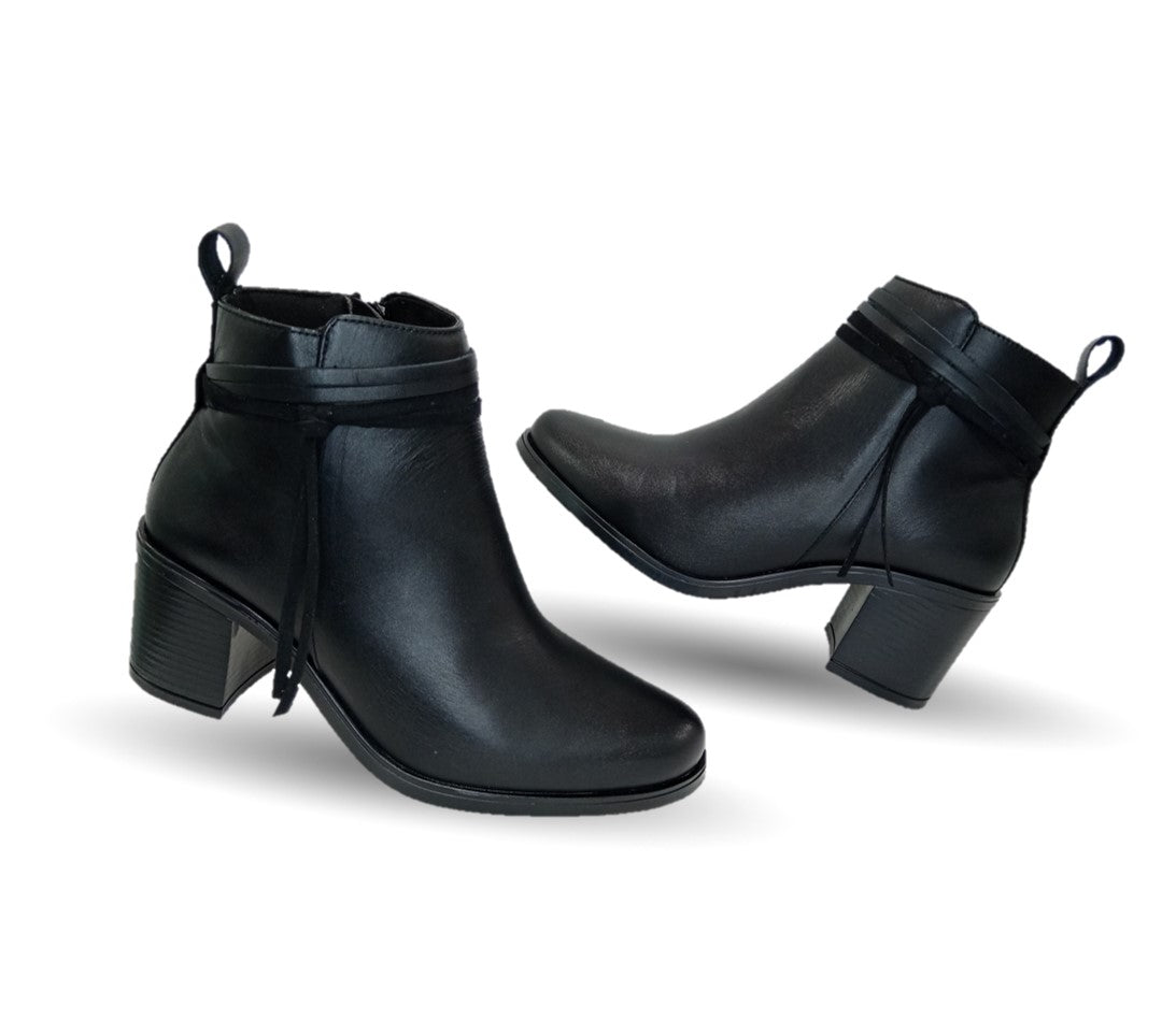 Bota Casual de moda de piel bovino con tacón mediano con cierre interno Vicenza 6721 Negro para mujer