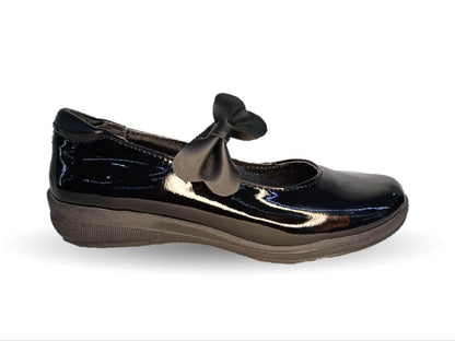 Zapato Escolar y Casual con elástico Wizzys 933 Charol Negro para niña