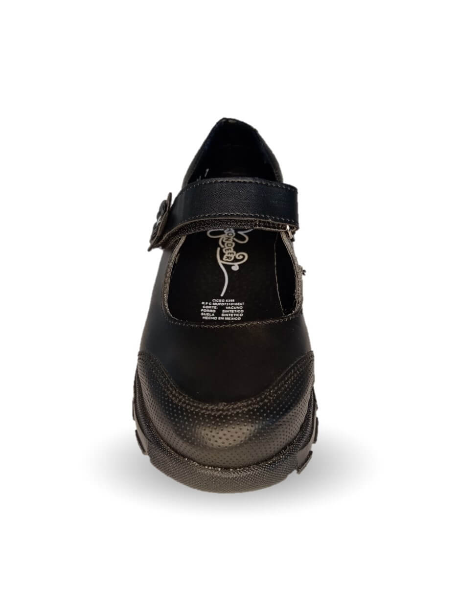 Zapato Escolar y Casual de piel con contactel Yondeer 3401 Negro para niña y mujer