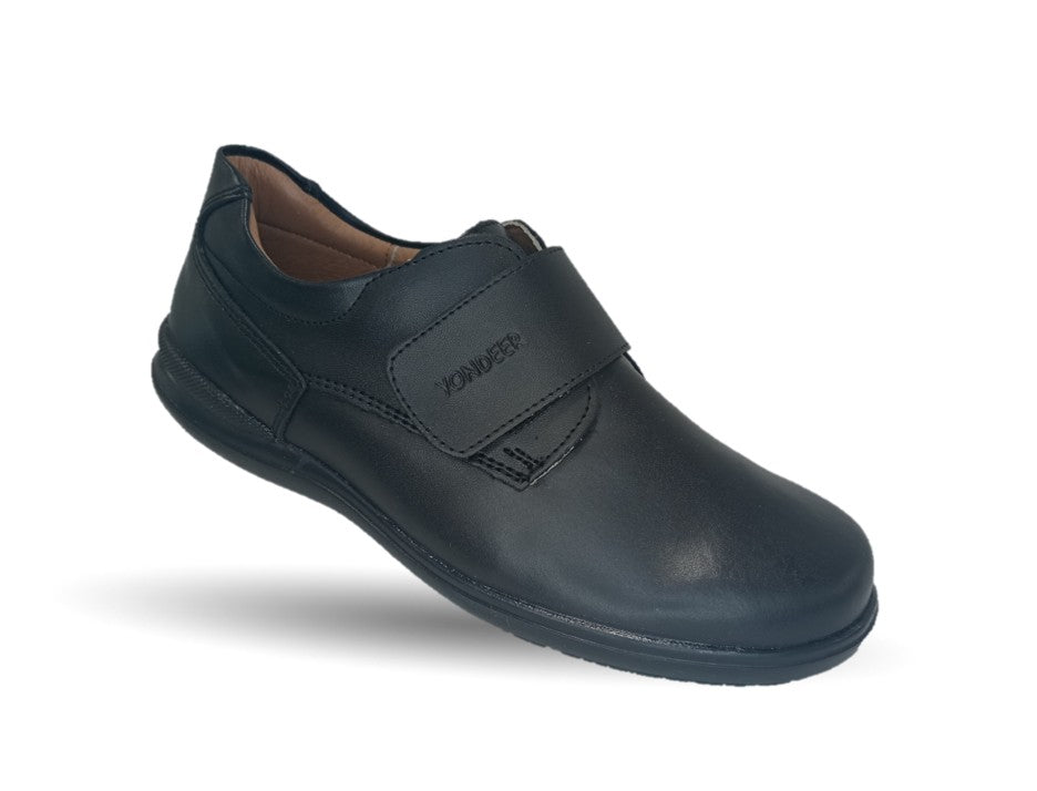 Zapato Escolar y Casual de piel con contactel Yondeer 3800 Negro para niño