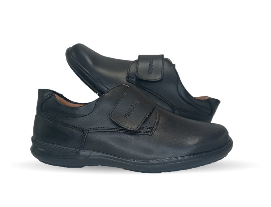 Zapato Escolar y Casual de piel con contactel Yondeer 3800 Negro para niño
