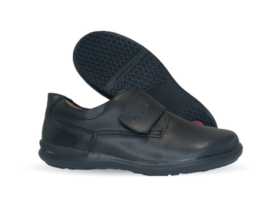 Zapato Escolar y Casual de piel con contactel Yondeer 3800 Negro para niño