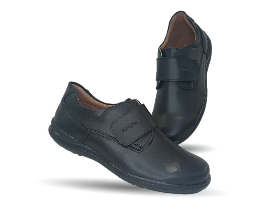 Zapato Escolar y Casual de piel con contactel Yondeer 3800 Negro para niño