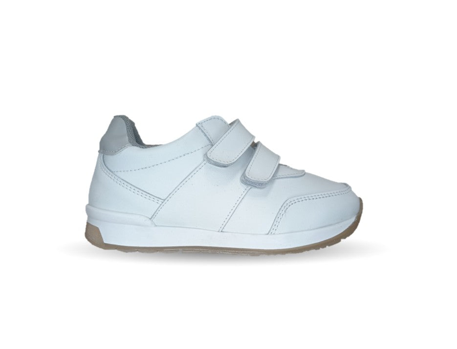 Tenis Escolar y Casual de piel con contactel Yondeer 4412 Blanco unisex para niño y niña
