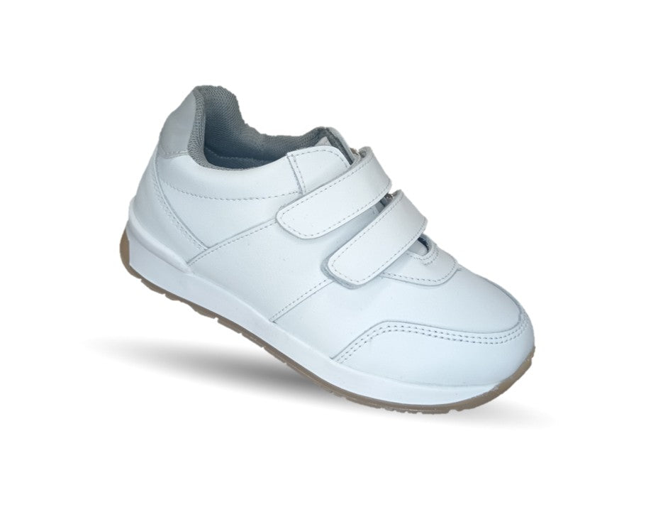 Tenis Escolar y Casual de piel con contactel Yondeer 4412 Blanco unisex para niño y niña