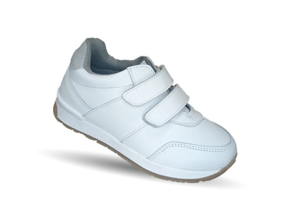 Tenis Escolar y Casual de piel con contactel Yondeer 4412 Blanco unisex para niño y niña