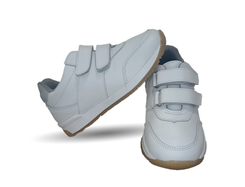 Tenis Escolar y Casual de piel con contactel Yondeer 4412 Blanco unisex para niño y niña