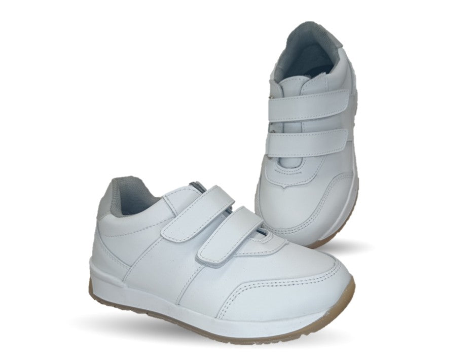 Tenis Escolar y Casual de piel con contactel Yondeer 4412 Blanco unisex para niño y niña