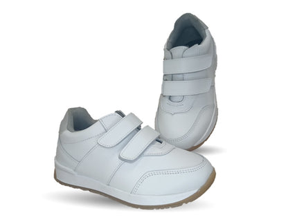 Tenis Escolar y Casual de piel con contactel Yondeer 4412 Blanco unisex para niño y niña