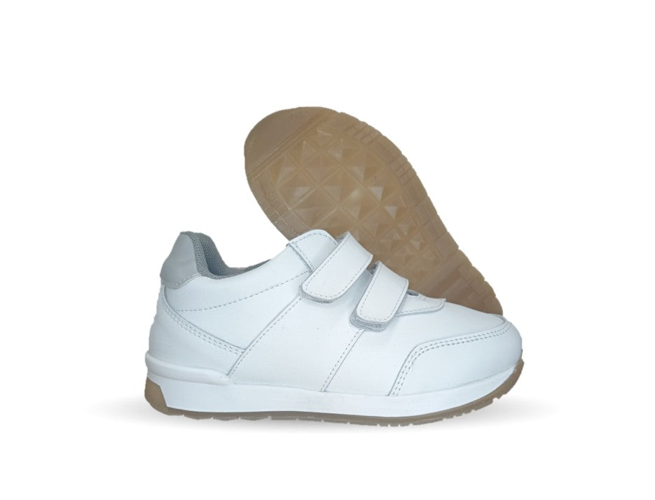Tenis Escolar y Casual de piel con contactel Yondeer 4412 Blanco unisex para niño y niña
