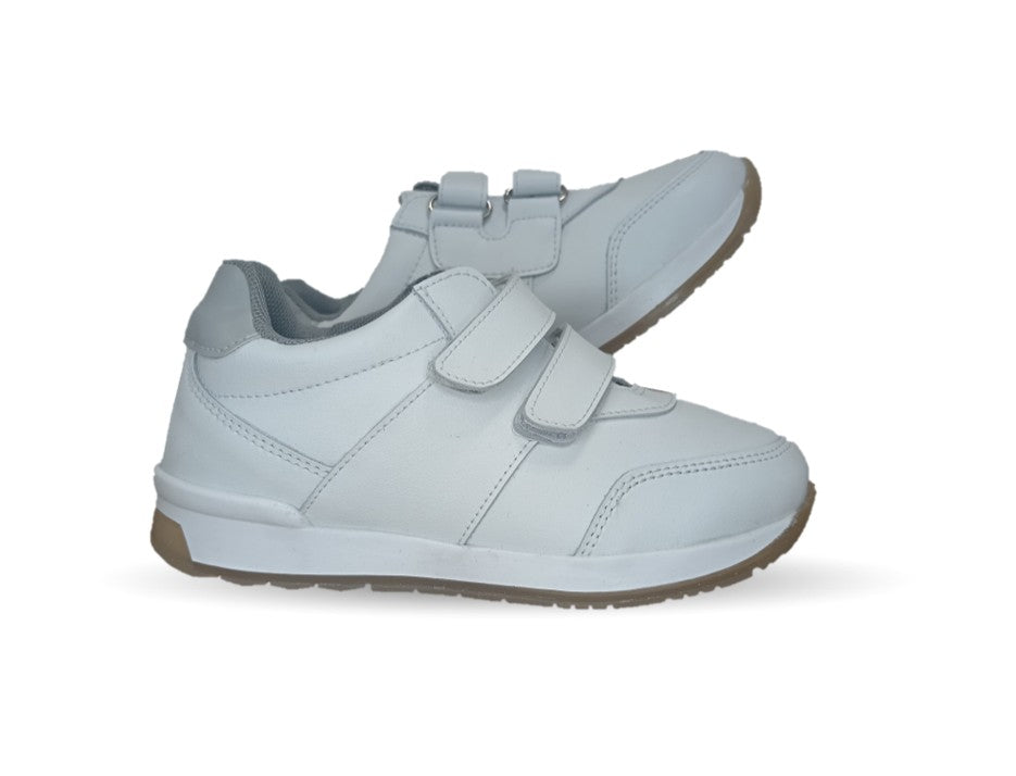 Tenis Escolar y Casual de piel con contactel Yondeer 4412 Blanco unisex para niño y niña