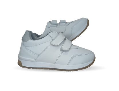 Tenis Escolar y Casual de piel con contactel Yondeer 4412 Blanco unisex para niño y niña
