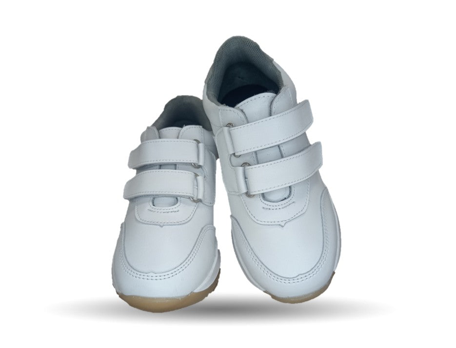 Tenis Escolar y Casual de piel con contactel Yondeer 4412 Blanco unisex para niño y niña