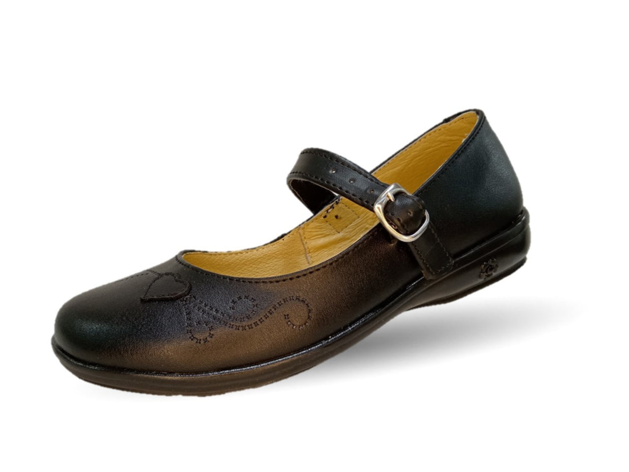 Zapato Escolar y Casual de piel con hebilla Yondeer 4810 Negro para niña