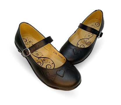 Zapato Escolar y Casual de piel con hebilla Yondeer 4810 Negro para niña