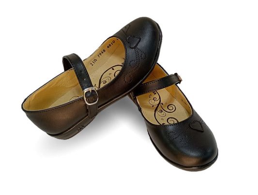 Zapato Escolar y Casual de piel con hebilla Yondeer 4810 Negro para niña