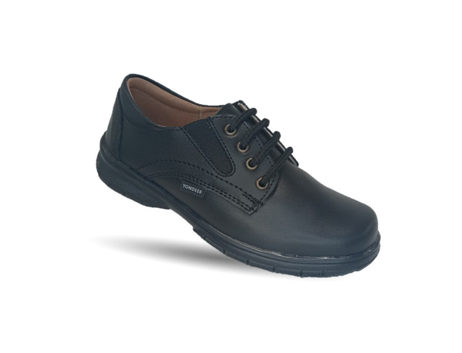 Zapato Escolar y Casual de piel con agujeta Yondeer 5510 Negro para niño