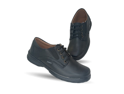 Zapato Escolar y Casual de piel con agujeta Yondeer 5510 Negro para niño