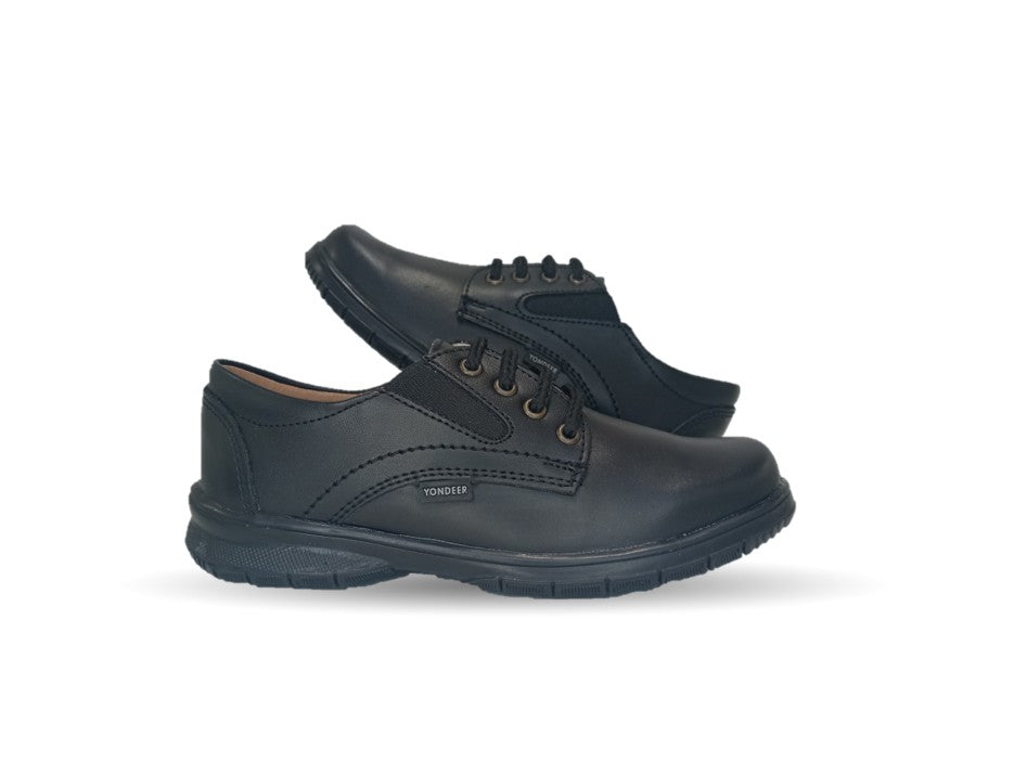Zapato Escolar y Casual de piel con agujeta Yondeer 5510 Negro para niño