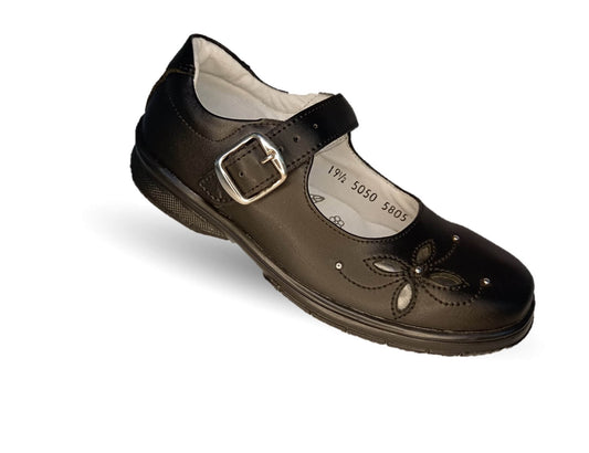 Zapato Escolar y Casual de piel con hebilla Yondeer 5805 Negro para niña y mujer