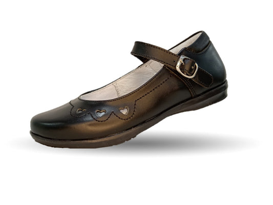 Zapato Escolar y Casual de piel con hebilla Yondeer 6819 Negro para niña