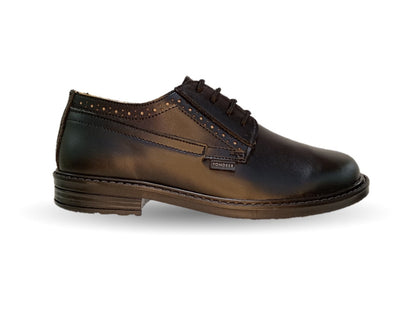Zapato Escolar y Casual de piel con agujetas Yondeer 7600 Negro para niño