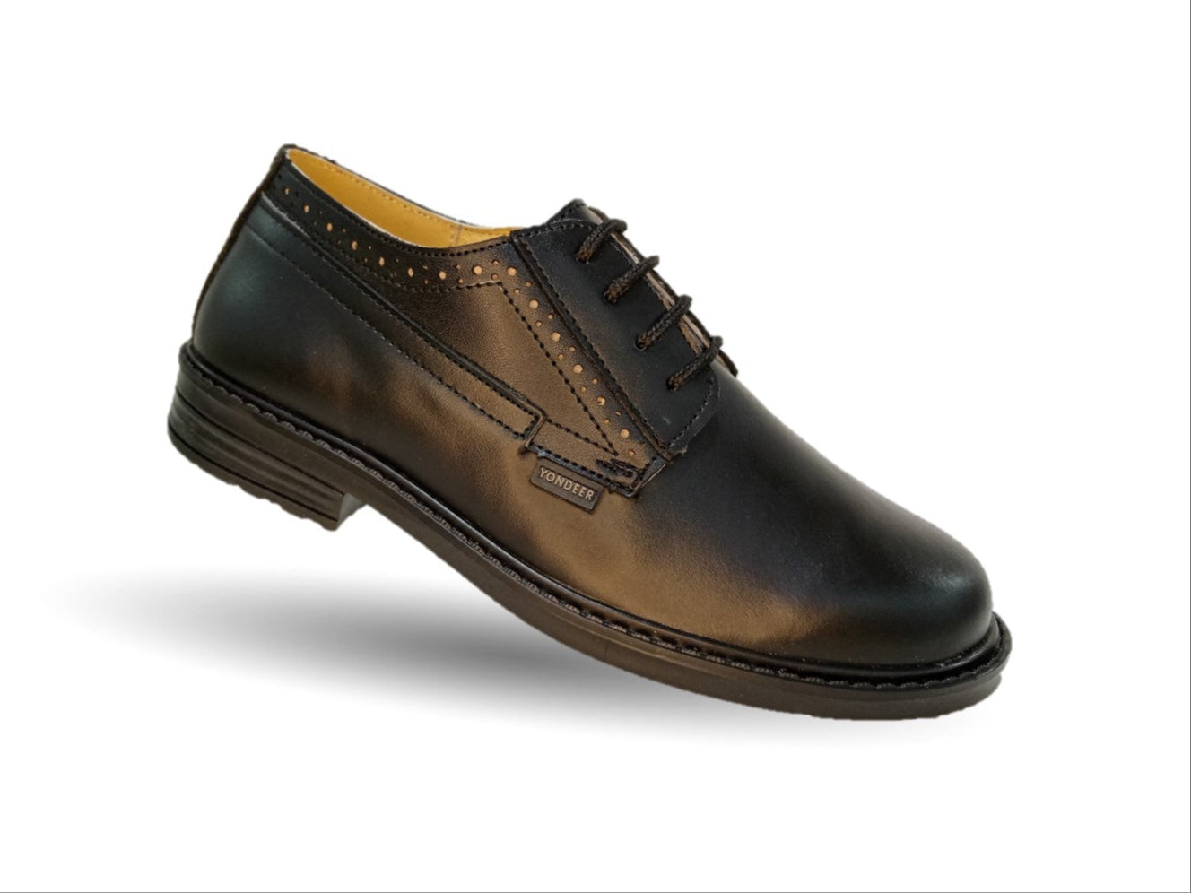 Zapato Escolar y Casual de piel con agujetas Yondeer 7600 Negro para niño