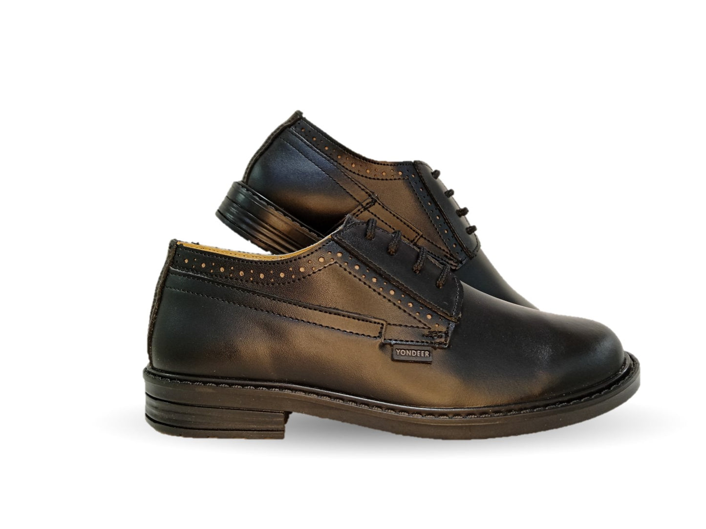 Zapato Escolar y Casual de piel con agujetas Yondeer 7600 Negro para niño