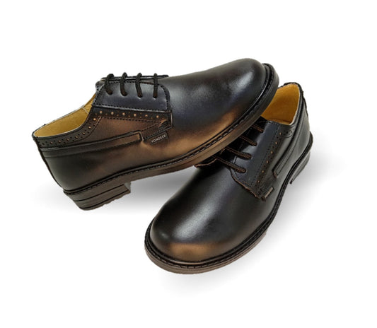 Zapato Escolar y Casual de piel con agujetas Yondeer 7600 Negro para niño