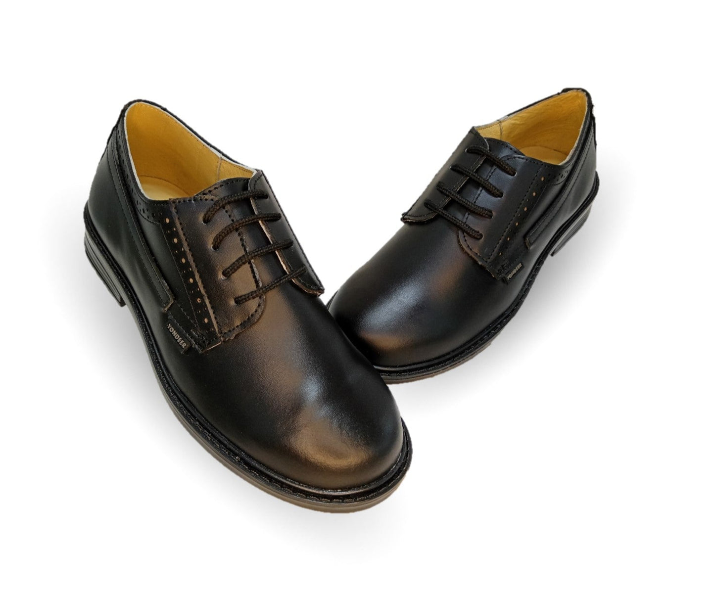 Zapato Escolar y Casual de piel con agujetas Yondeer 7600 Negro para niño