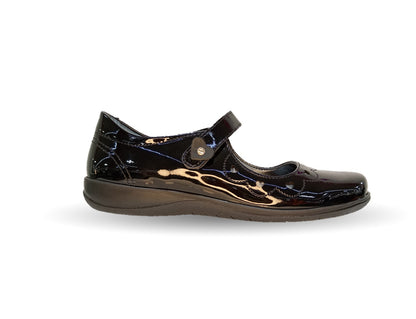 Zapato Escolar y Casual de piel con contactel Yondeer 9204 Charol Negro para niña