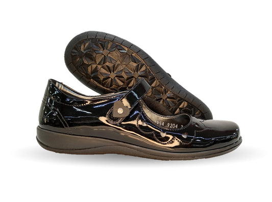 Zapato Escolar y Casual de piel con contactel Yondeer 9204 Charol Negro para niña