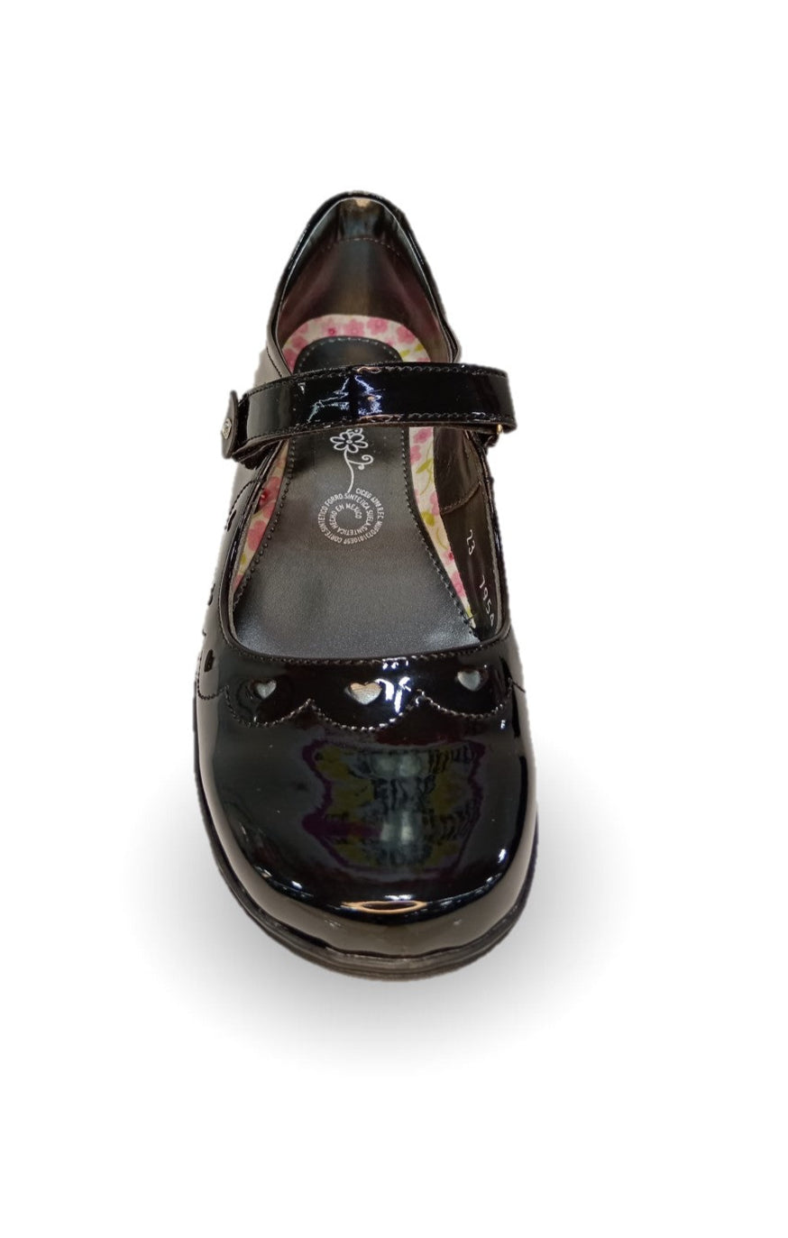 Zapato Escolar y Casual de piel con contactel Yondeer 9204 Charol Negro para niña
