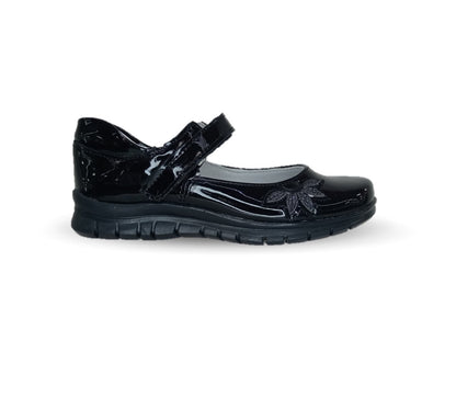 Zapato Escolar y Casual de piel con contactel Yuyin 20241 Charol Negro para niña
