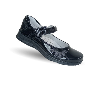 Zapato Escolar y Casual de piel con contactel Yuyin 20241 Charol Negro para niña