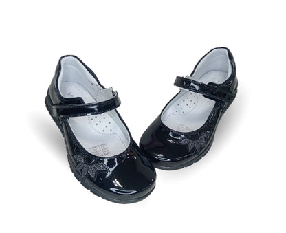 Zapato Escolar y Casual de piel con contactel Yuyin 20241 Charol Negro para niña
